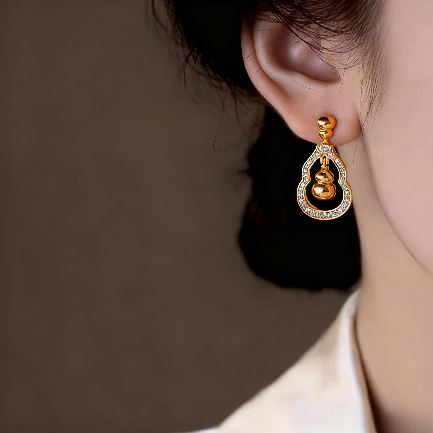 14K Gold-Plated Luxury Zircon Diamond Gourd Earrings
