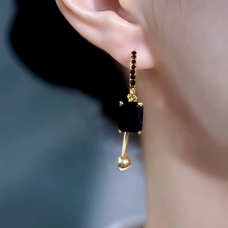 14K Gold-Plated Black Zircon Diamond Tassel Earrings