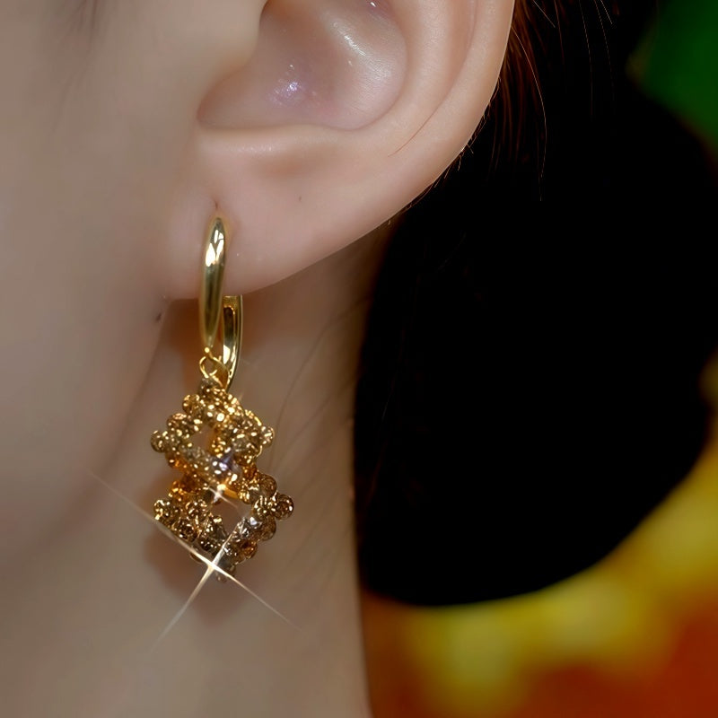 14K Gold-Plated Brown Diamond Tassel Earrings