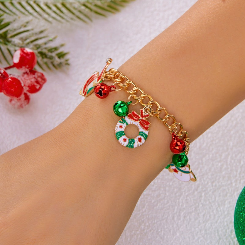 14K Gold-Plated Christmas Santa Claus Snowman Bell Pendant Bracelets