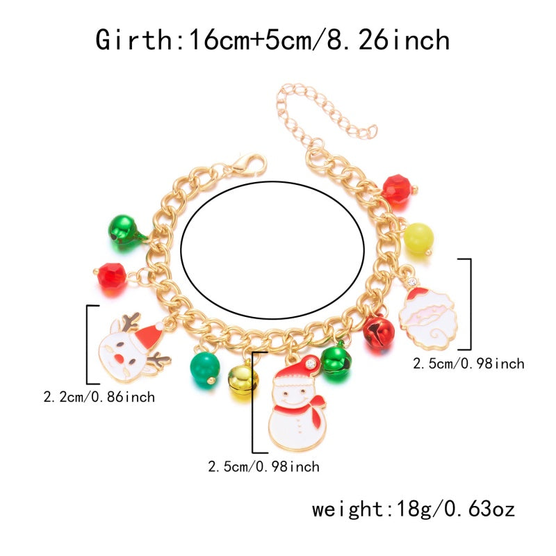 14K Gold-Plated Christmas Santa Claus Snowman Bell Pendant Bracelets
