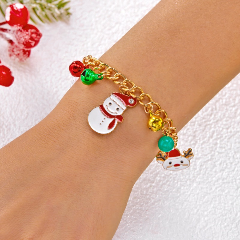14K Gold-Plated Christmas Santa Claus Snowman Bell Pendant Bracelets
