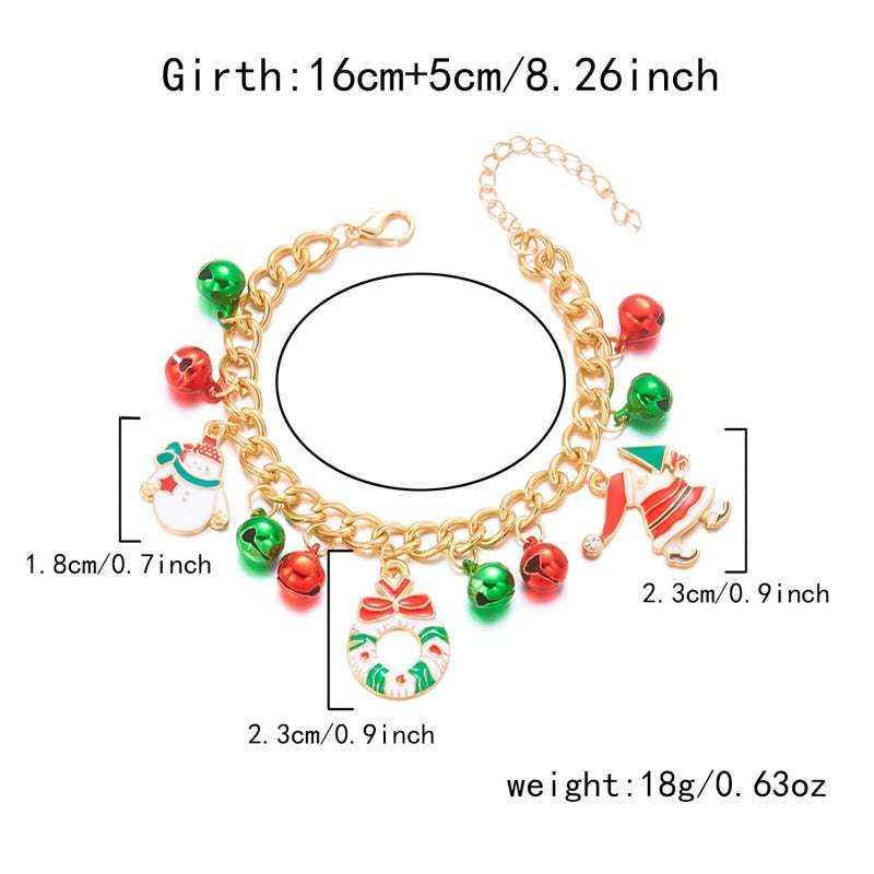 14K Gold-Plated Christmas Santa Claus Snowman Bell Pendant Bracelets