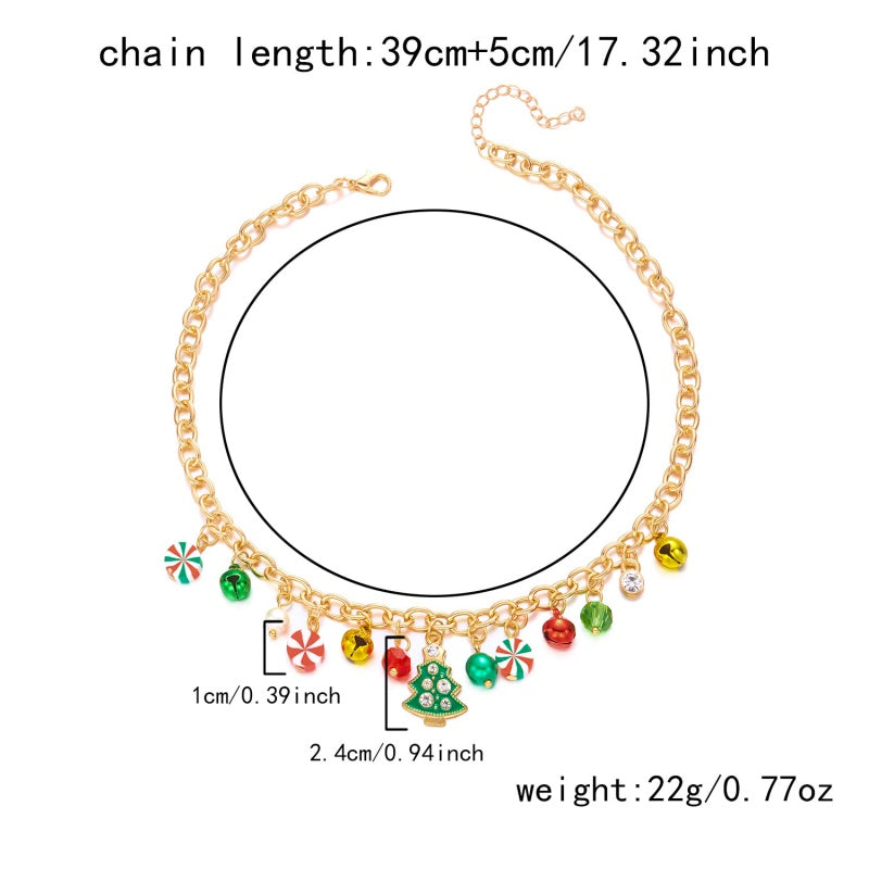 14K Gold-Plated Christmas Santa Claus Snowman Bell Pendant Necklace