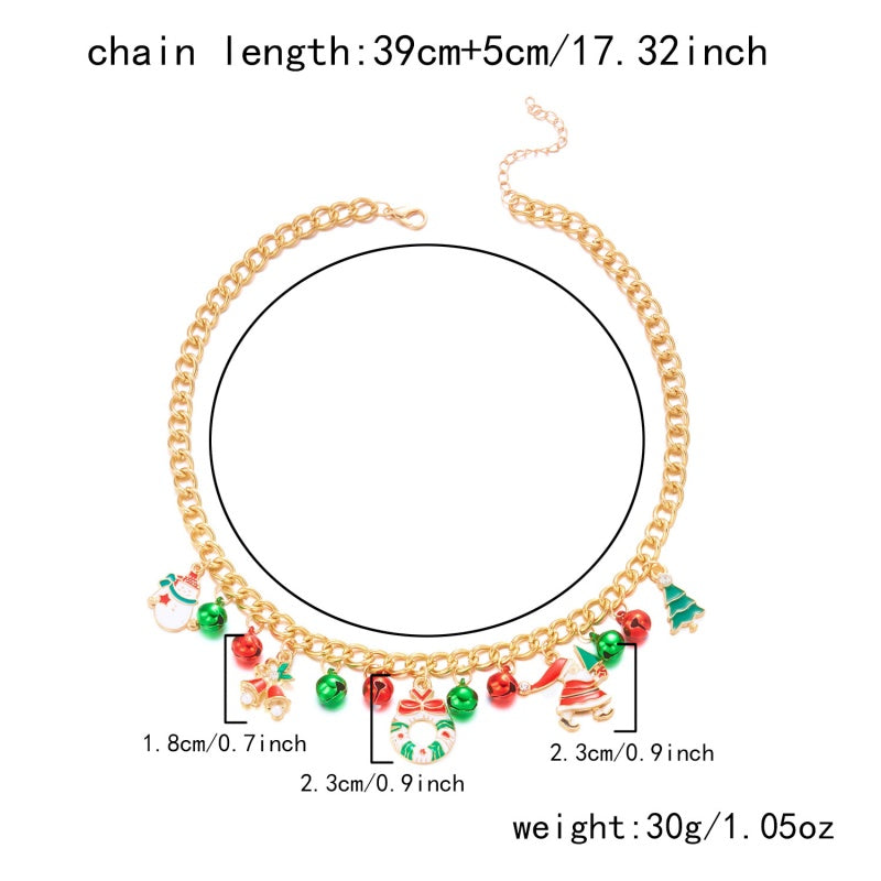 14K Gold-Plated Christmas Santa Claus Snowman Bell Pendant Necklace