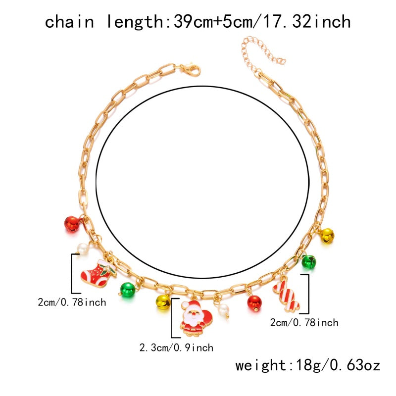 14K Gold-Plated Christmas Santa Claus Snowman Bell Pendant Necklace