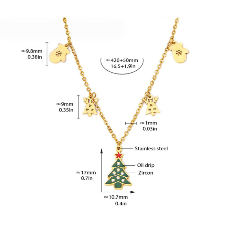 14K Gold-Plated Christmas Tree Gloves Elk Pendant Necklace