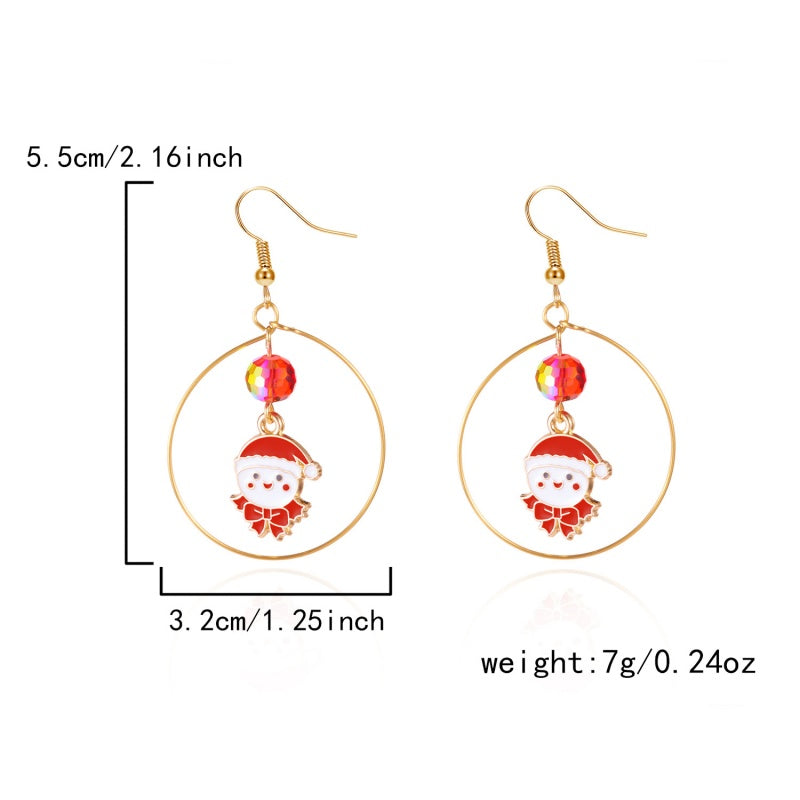14K Gold-Plated Christmas Tree Santa Claus Snowman Geometric Ear Hook Earrings