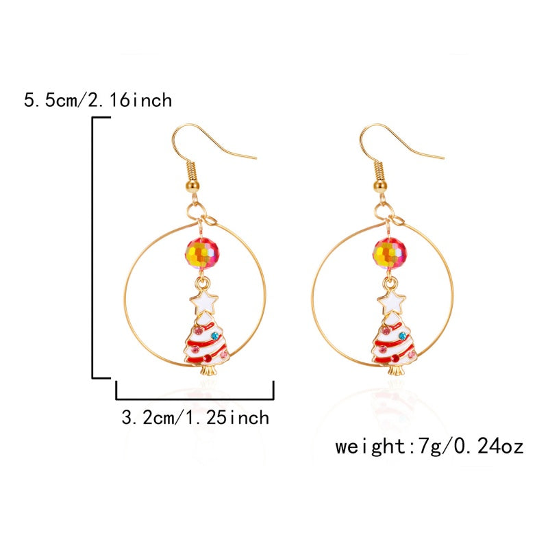 14K Gold-Plated Christmas Tree Santa Claus Snowman Geometric Ear Hook Earrings