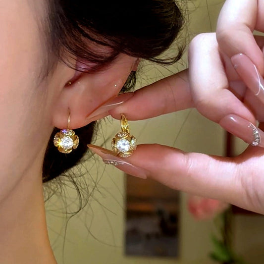 14K Gold-Plated Elegant Zircon Diamond Ball Earrings