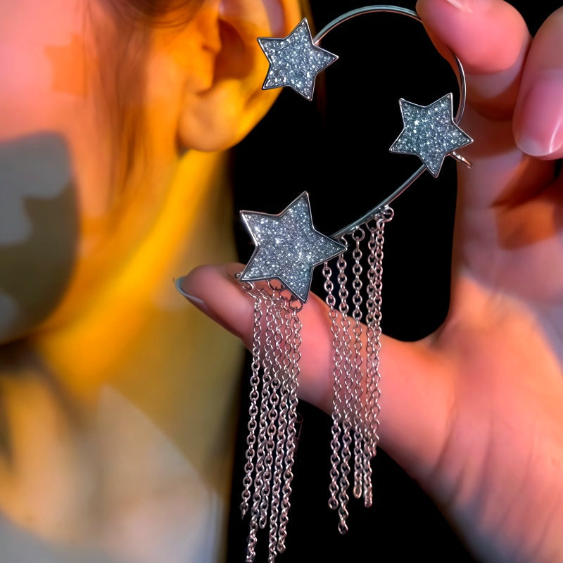 14K Gold-Plated Fashion Zircon Diamond Star Tassel Ear Cuff