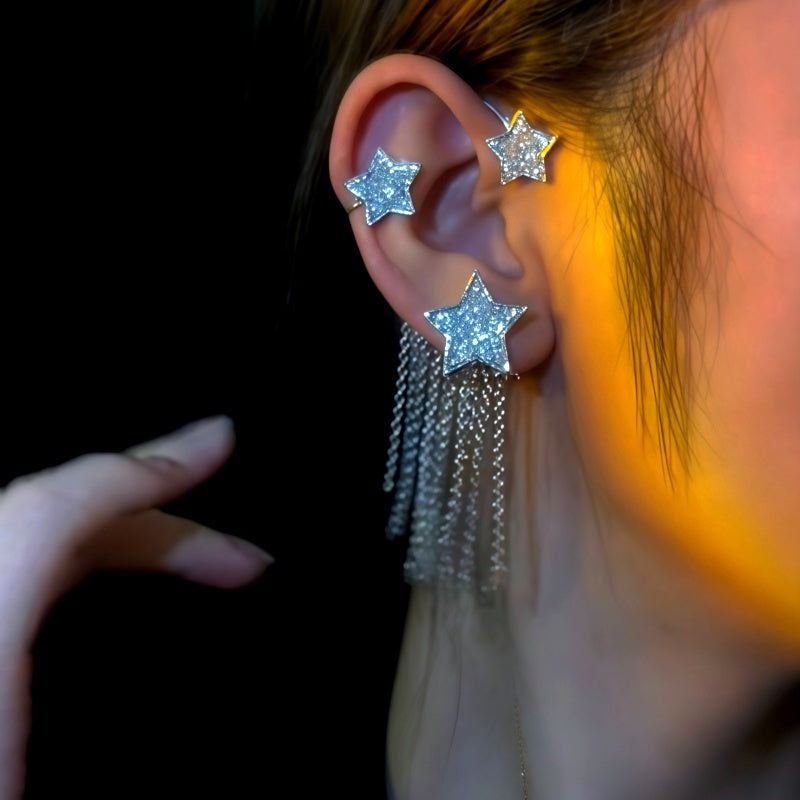 14K Gold-Plated Fashion Zircon Diamond Star Tassel Ear Cuff