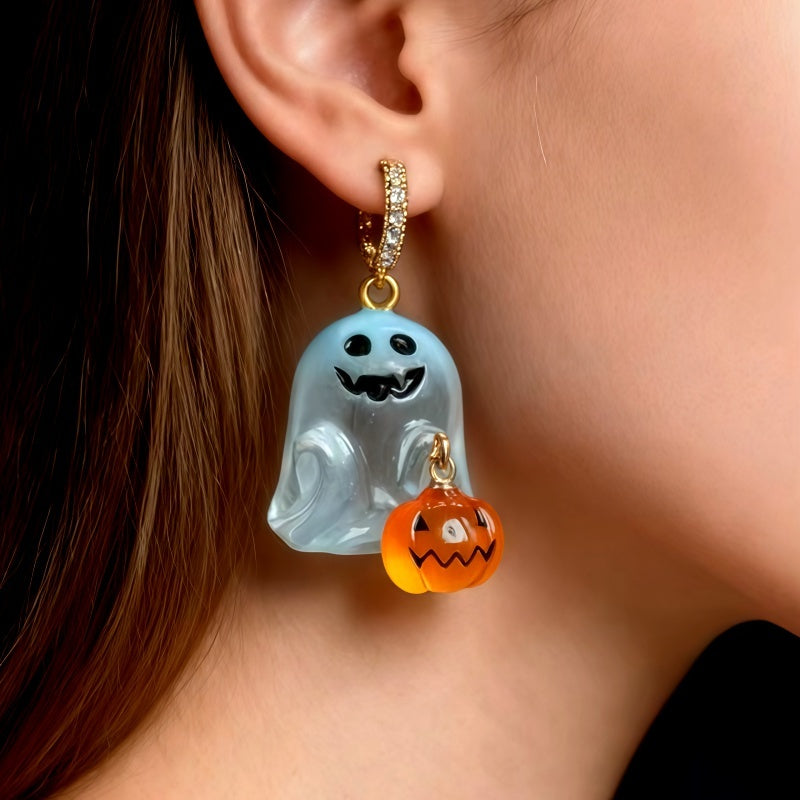 14K Gold-Plated Halloween Ghost Pumpkin Earrings