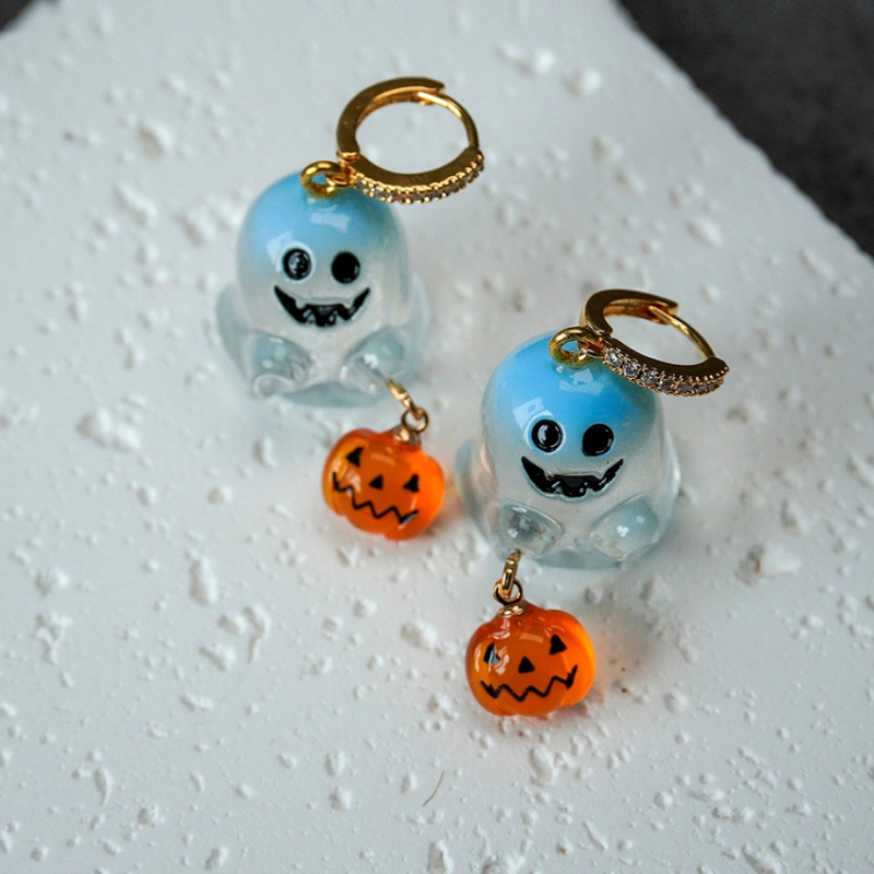 14K Gold-Plated Halloween Ghost Pumpkin Earrings