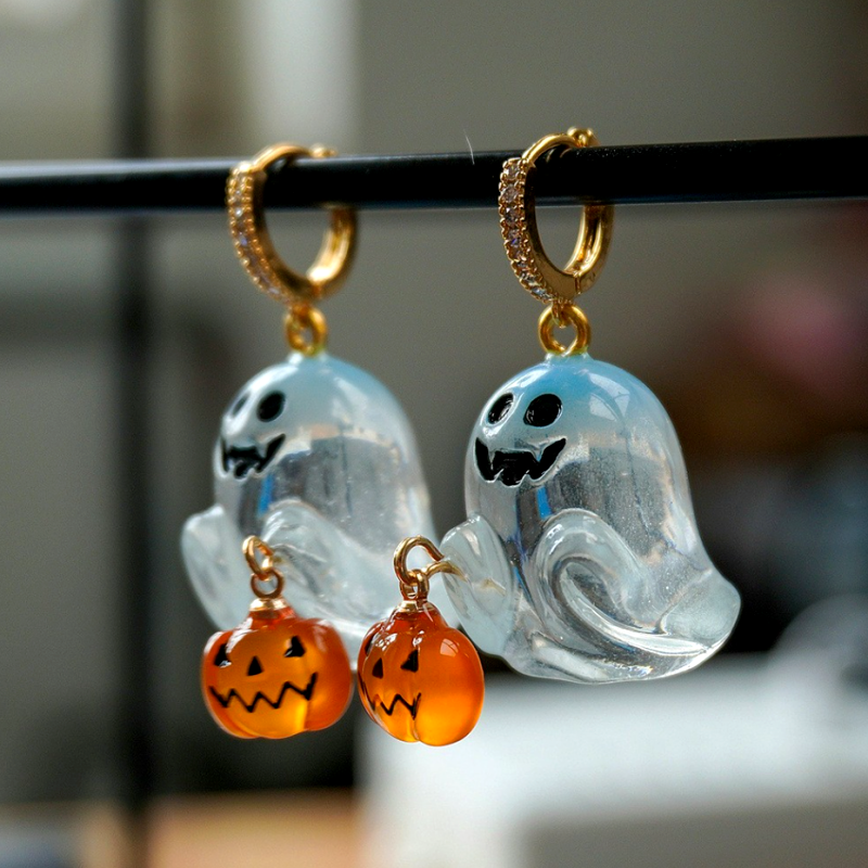 14K Gold-Plated Halloween Ghost Pumpkin Earrings
