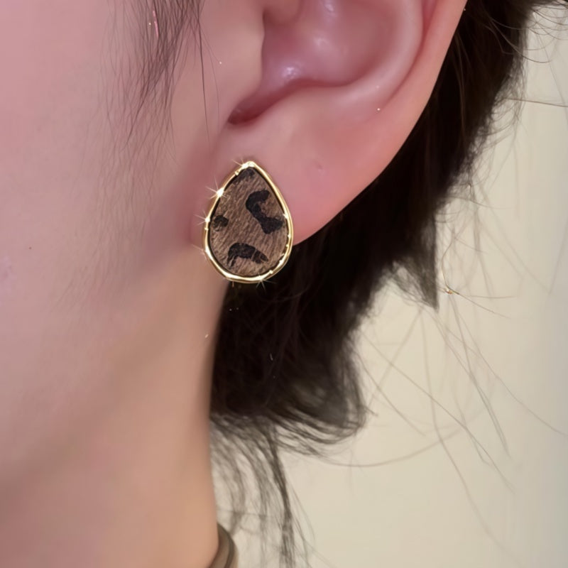 14K Gold-Plated Leopard Print Water Drop Stud Earrings