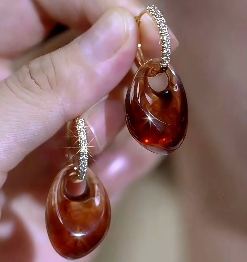 14K Gold-Plated Luxury Amber Zircon Diamond Earrings