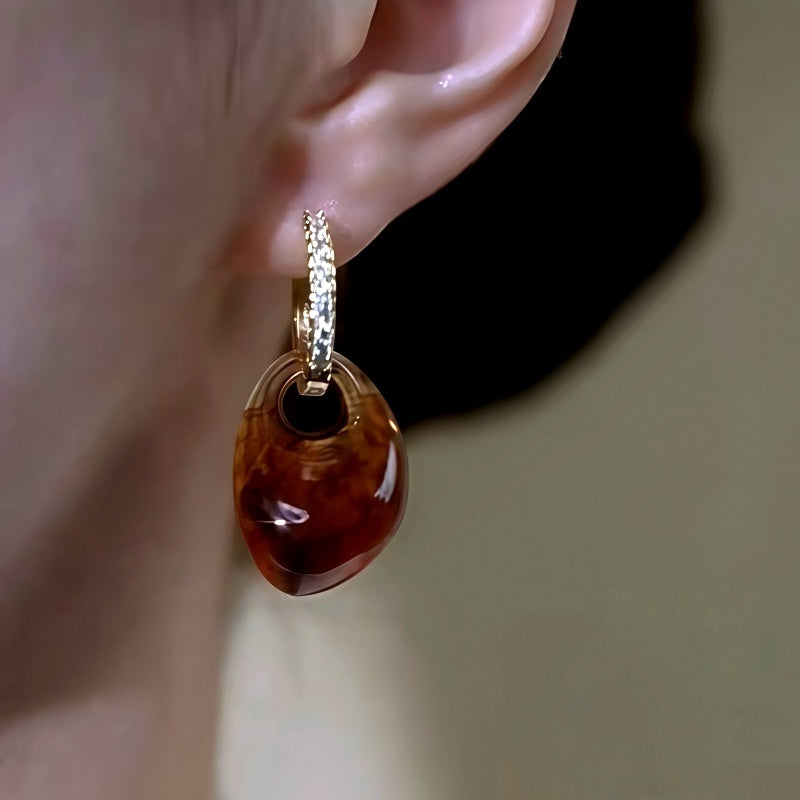 14K Gold-Plated Luxury Amber Zircon Diamond Earrings