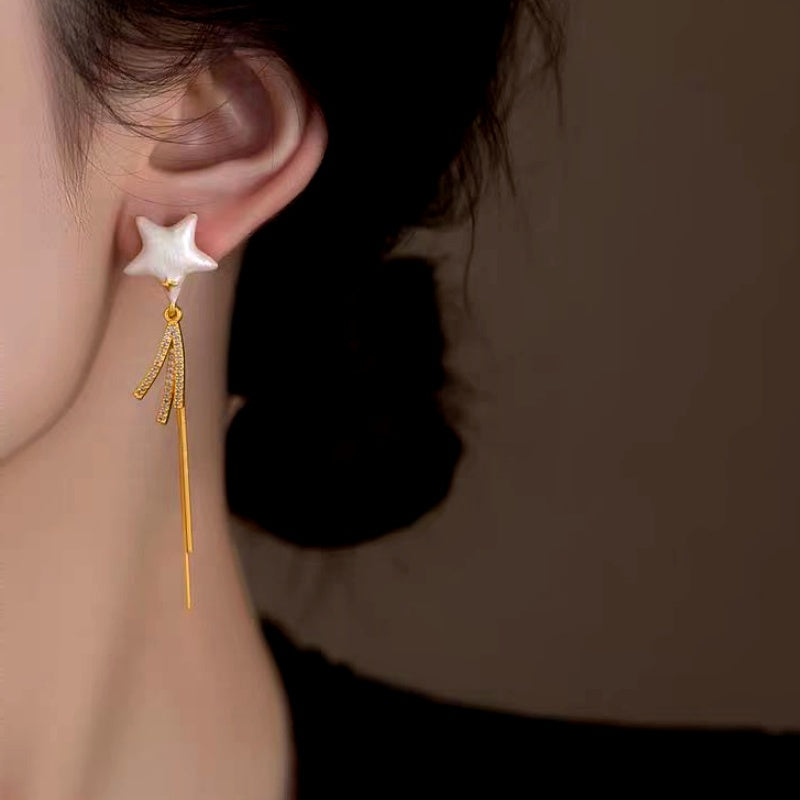 14K Gold-Plated Luxury Asymmetrical Meteor Tassel Earring