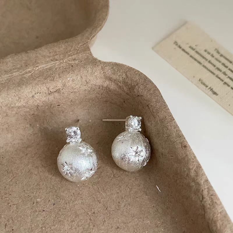 14K Gold-Plated Luxury Brushed Star Ball Earrings