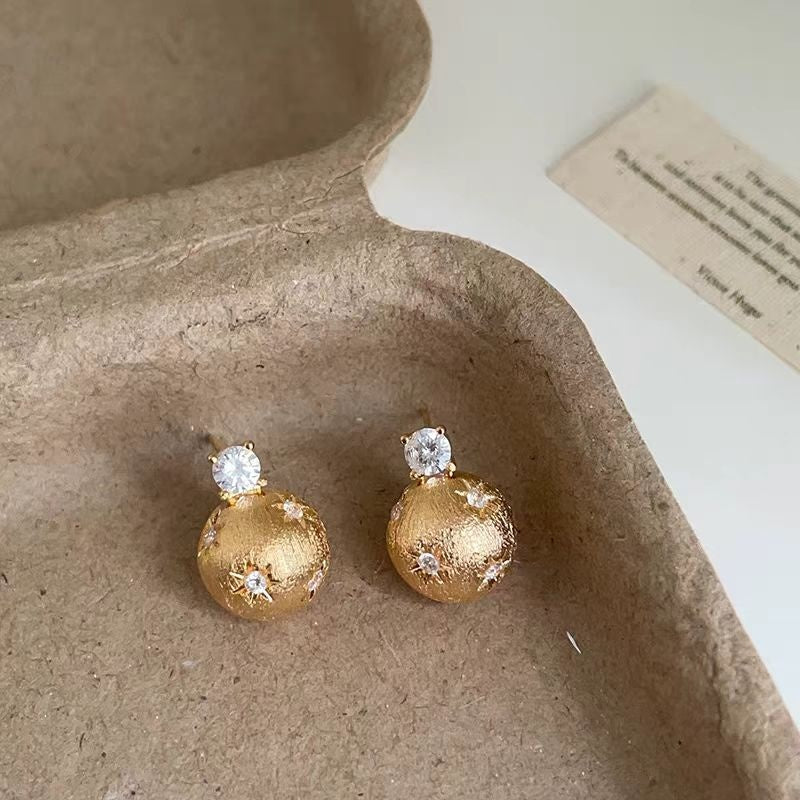 14K Gold-Plated Luxury Brushed Star Ball Earrings