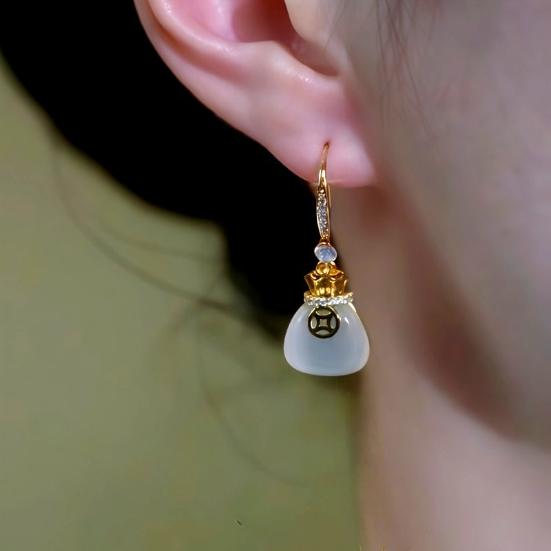 14K Gold-Plated Luxury Lucky Bag Ear Hook Earrings