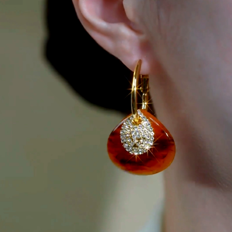 14K Gold-Plated Luxury Maillard Amber Zircon Diamond Water Drop Earrings