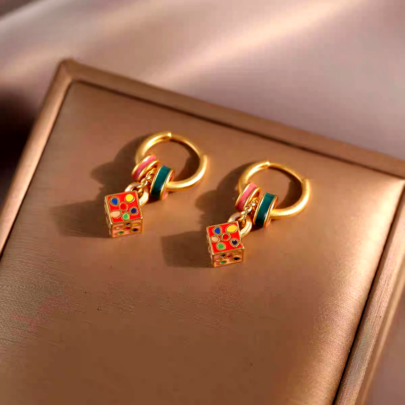 14K Gold-Plated Luxury Painted Glaze Dripping Square Earrings