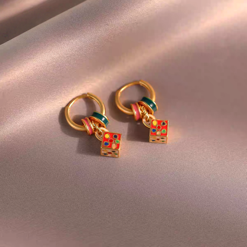 14K Gold-Plated Luxury Painted Glaze Dripping Square Earrings