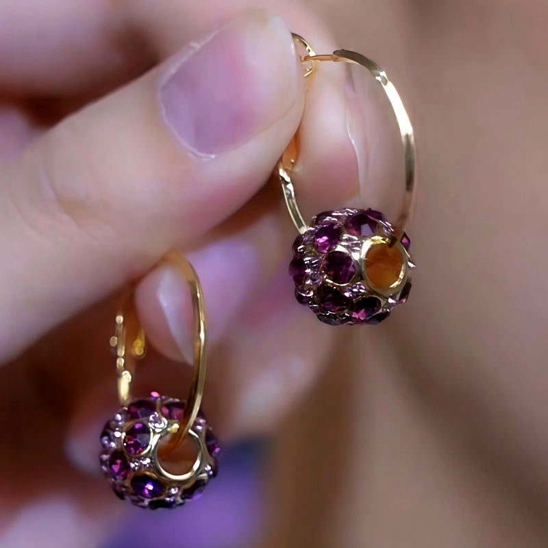 14K Gold-Plated Luxury Purple Diamond Hoop Pendant Earrings