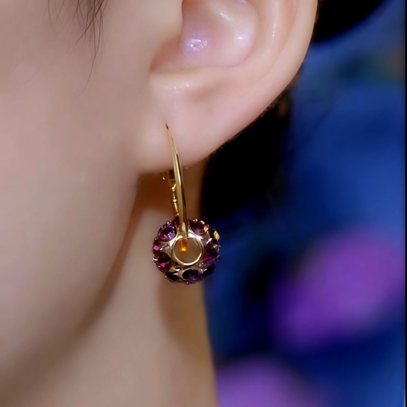 14K Gold-Plated Luxury Purple Diamond Hoop Pendant Earrings