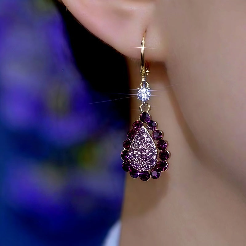 14K Gold-Plated Luxury Purple Diamond Water Drop Earrings