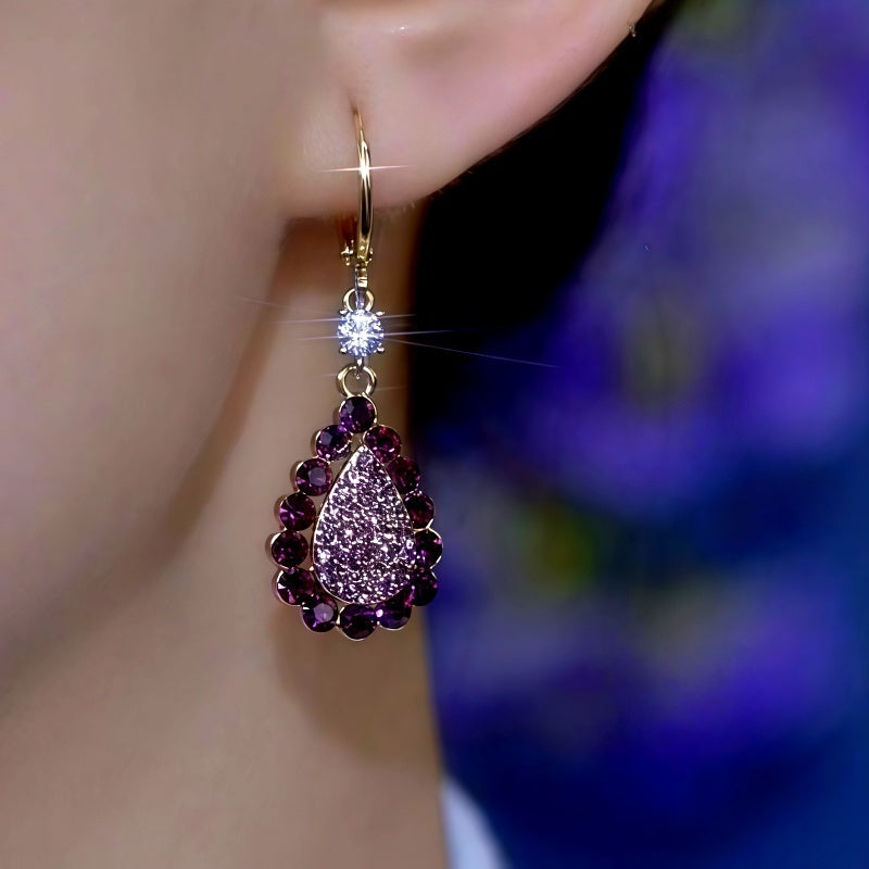 14K Gold-Plated Luxury Purple Diamond Water Drop Earrings