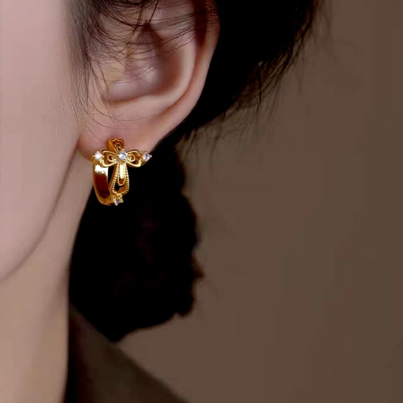 14K Gold-Plated Luxury Zircon Diamond Cross Hoop Earrings