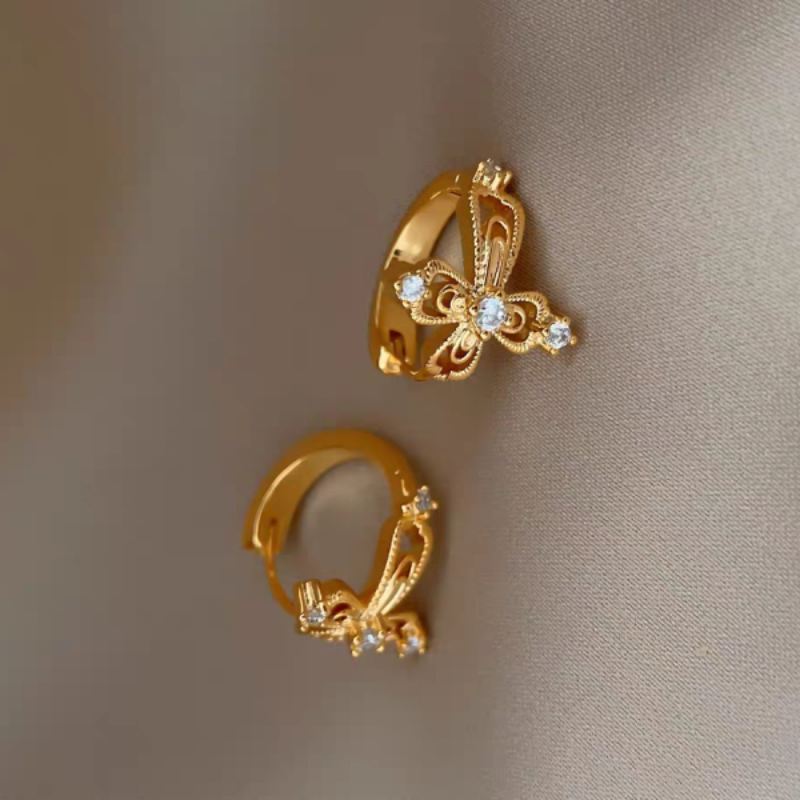 14K Gold-Plated Luxury Zircon Diamond Cross Hoop Earrings