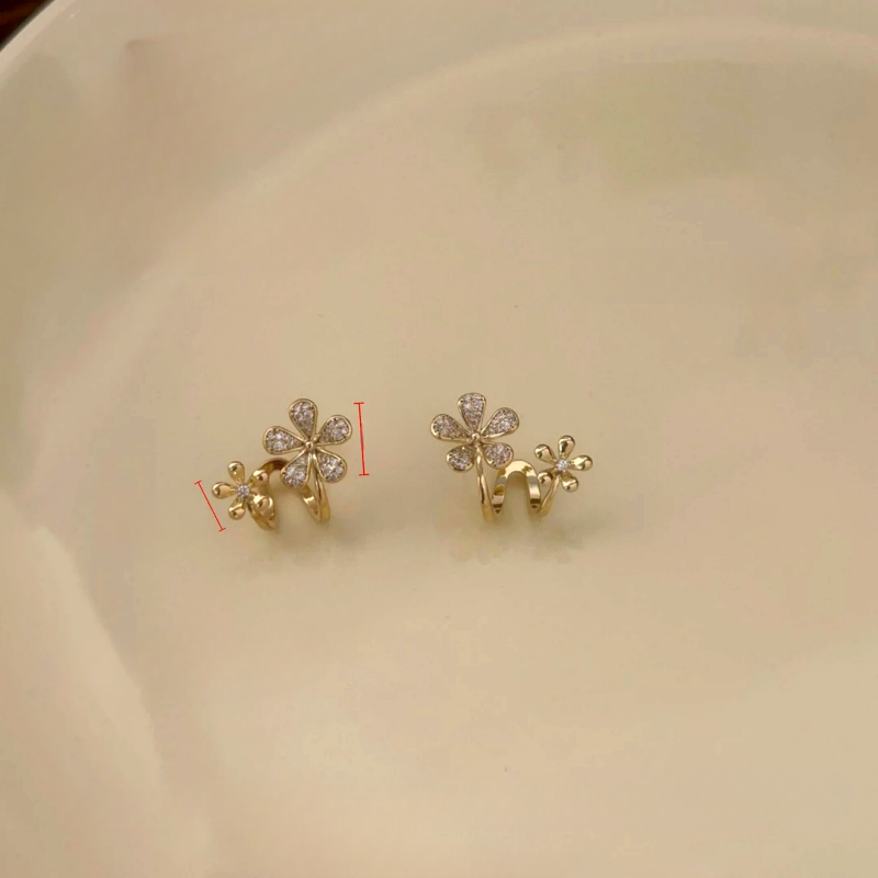 14K Gold-Plated Luxury Zircon Diamond Double-Layer Flower Stud Earrings