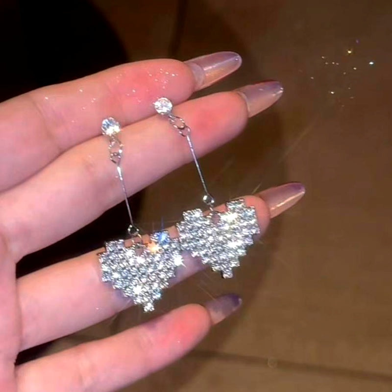 14K Gold-Plated Luxury Zircon Diamond Heart Earrings