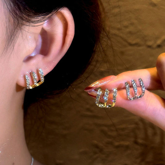 14K Gold-Plated Luxury Zircon Diamond Multi-Layer Stud Earrings