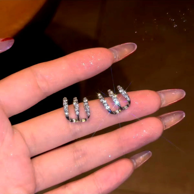 14K Gold-Plated Luxury Zircon Diamond Multi-Layer Stud Earrings