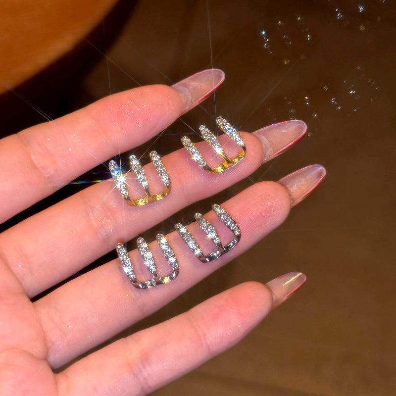 14K Gold-Plated Luxury Zircon Diamond Multi-Layer Stud Earrings