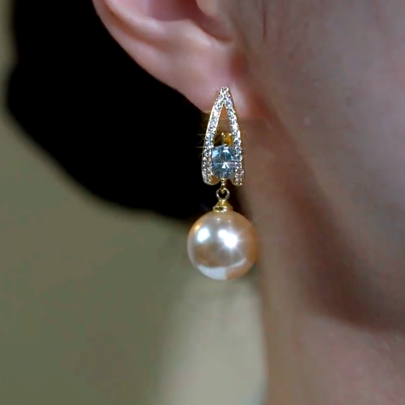14K Gold-Plated Luxury Zircon Diamond Pearl Earrings