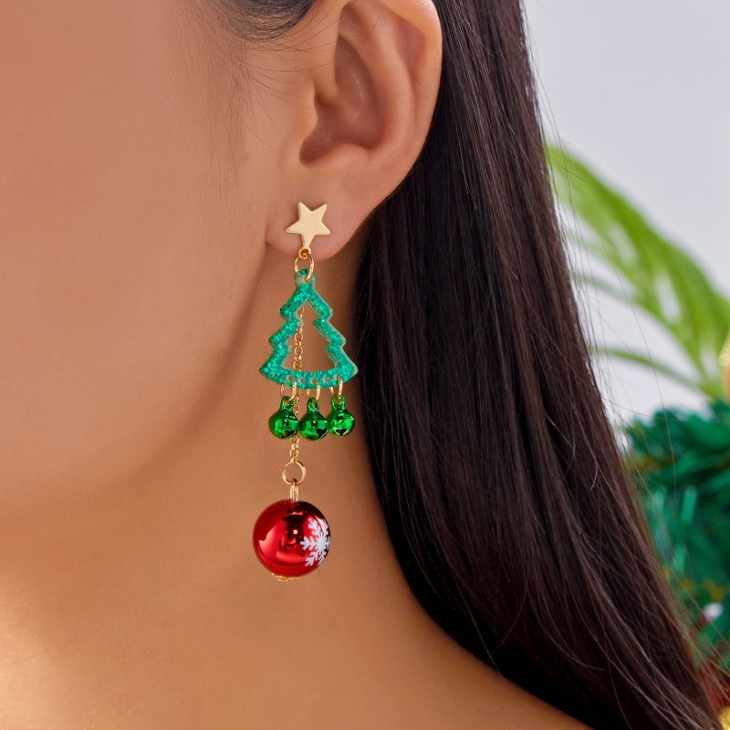 14K Gold-Plated Star Christmas Tree Bell Tassel Earrings