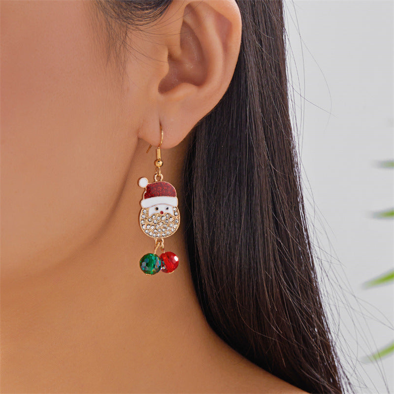 14K Gold-Plated Zircon Diamond Christmas Santa Ear Hooks