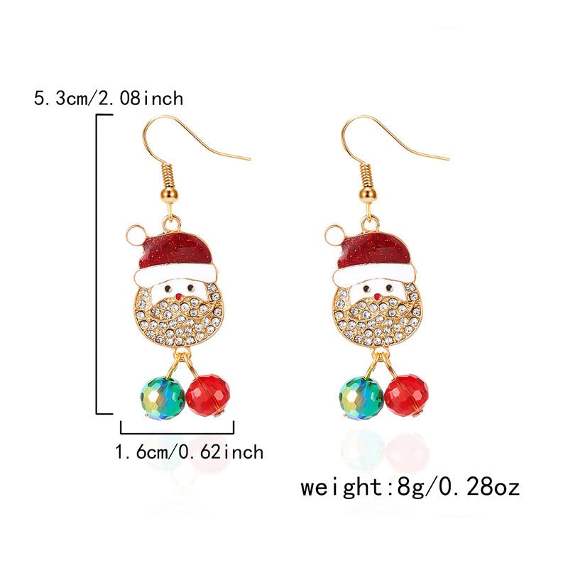 14K Gold-Plated Zircon Diamond Christmas Santa Ear Hooks