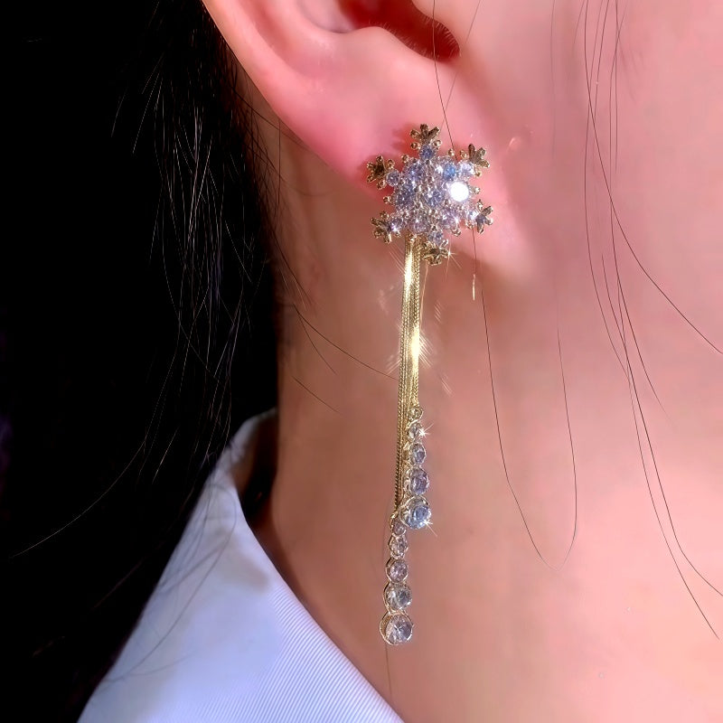14K Gold-Plated Trendy Zircon Diamond Snowflake Tassel Earrings