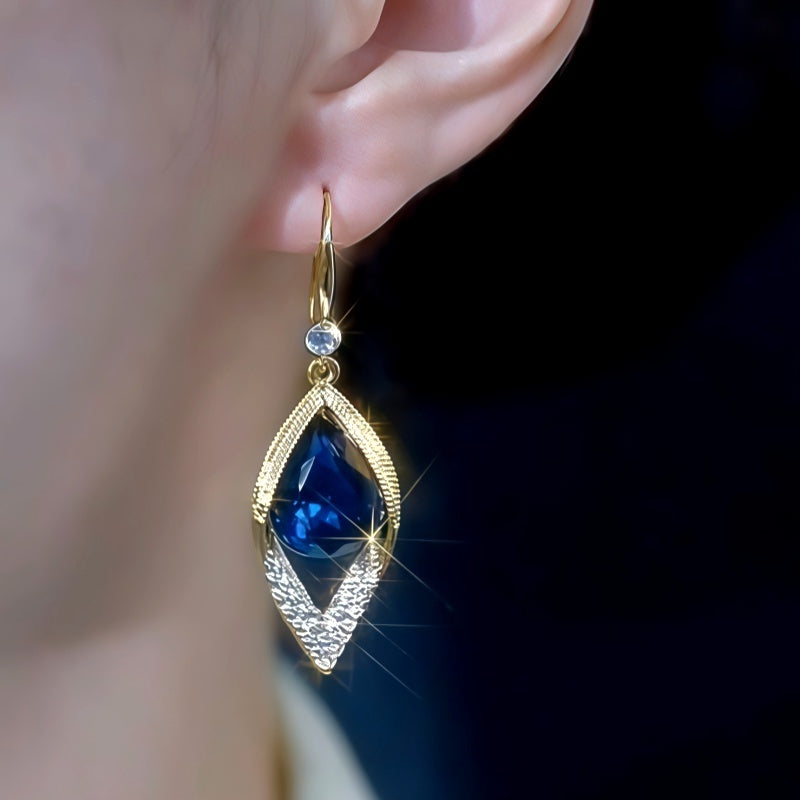 14K Gold-Plated Zircon Diamond Blue Diamoonod Ear Hook Earrings