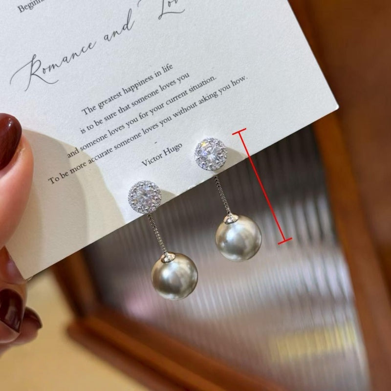 14K Gold-Plated Zircon Diamond Gray Pearl Earrings