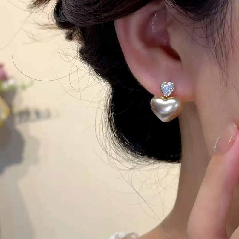 14K Gold-Plated Zircon Diamond Heart Earrings