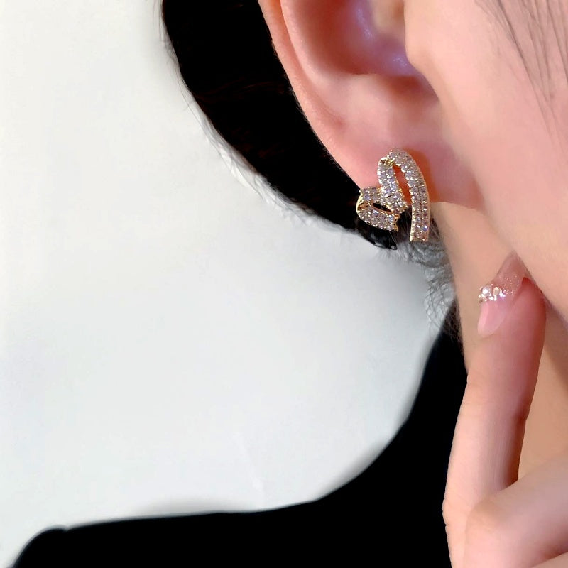 14K Gold-Plated Zircon Diamond Heart Stud Earrings