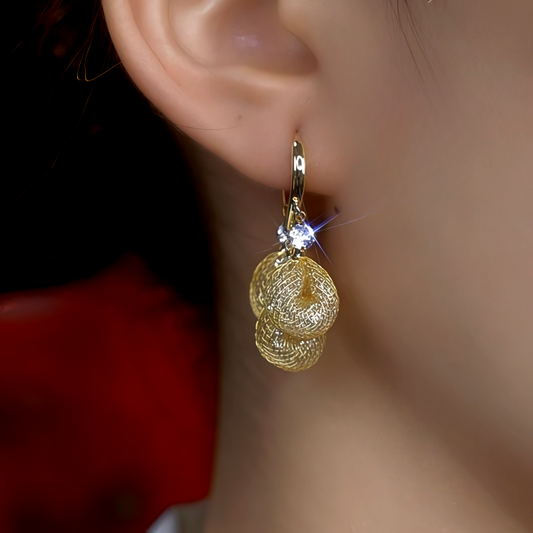 14K Gold-Plated Zircon Diamond Mesh Water Drop Earrings